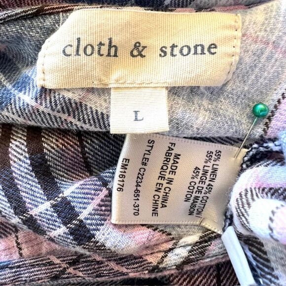 ANTHRO CLOTH & STONE PINK & BLUE PLAID ONE SHOULDER LINEN BLEND TOP SIZE LARGE - Picture 11 of 11